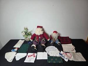 lot 209 image: Collection of Christmas Dolls and Vintage Textiles
