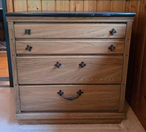 lot 219 image: Vintage Wooden Dresser with 4 Drawers and Black Top