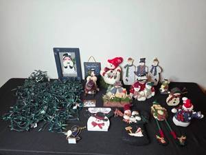 lot 251 image: Assorted Holiday Snowmen Figurines and Christmas Decorations