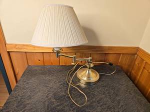 lot 275 image: Adjustable Brass Desk Lamp with Pleated Shade