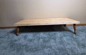 lot 298 image: Handcrafted Wooden Coffee Table with Sturdy Turned Legs