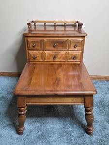 lot 303 image: Vintage Wooden Step-End Table with Raised Drawers