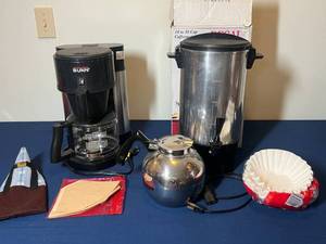 lot 305 image: Bunn and Regal Coffee Makers Lot with Filters and Kettle