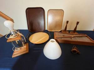 lot 353 image: Vintage Collection Lamp, Candelabra, Trays, Wall Shelf, Compass, Shade