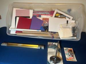 lot 357 image: Large Art and Craft Supplies Lot with Mat Cutters (One In Orig Pkg w $99 Tag) and Frame Kit