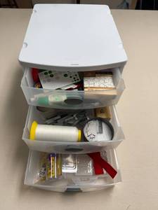 lot 414 image: 3-Drawer Organizer with Crafting Supplies and Adhesive Remover