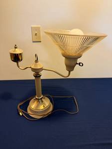 lot 415 image: Cool Vintage Brass Tone and Glass Table Lamp with Art Deco Design