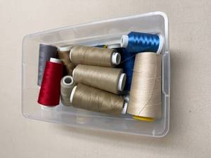 lot 416 image: Collection of Assorted Sewing Threads in Plastic Storage Container