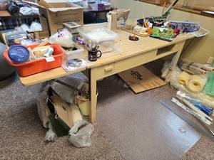 lot 422A image: Wooden Craft Desk w Various Compartments Desk Only Contents Not Inc