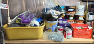 lot 429 image: Assorted Hardware Supplies Tapes, Screws, Adhesive, and More - content quantities unknown