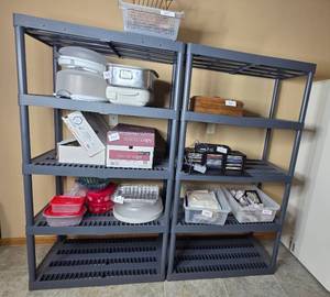 lot 490 image: Set of 2 Heavy-Duty Plastic Shelving Units - contents not included - sold in separate lots