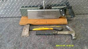 lot 19 image: Assorted Tools Hammer Hatchet Saw
