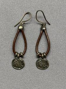 lot 16B image: Handmade Sterling Silver 925 Leather Loop Earrings