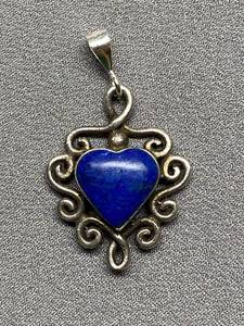 lot 20B image: Sterling Silver Blue Heart Pendant 925