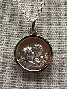 lot 22B image: Sterling Silver 925 Angel Medallion Necklace Italy