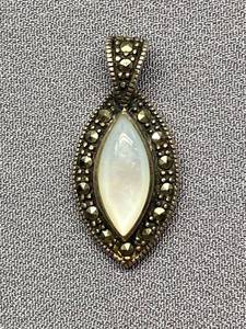 lot 46B image: Vintage Moonstone Marcasite Sterling Silver 925 Pendant