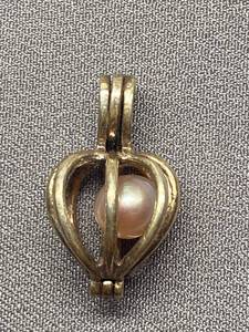 lot 57B image: Sterling Silver 925 Heart Cage Pendant with Pearl