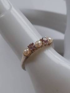 lot 3X image: Sterling Silver Ring with Purple Stones and Pearls