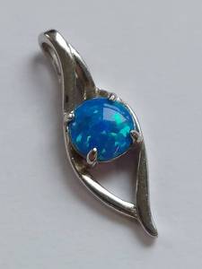 lot 6X image: Sterling Silver Pendant with Blue Opal Stone
