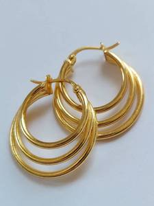 lot 42X image: Sterling Silver Gold Toned Triple Loop Hoop Earrings