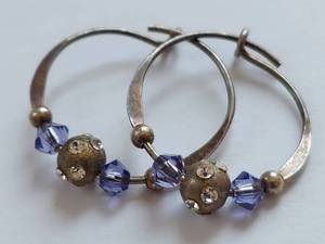 lot 46X image: Vintage Sterling Silver Hoop Earrings with Crystal Beads