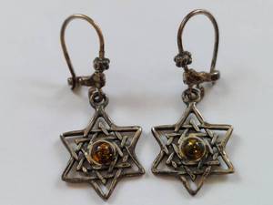 lot 67X image: Vintage Amber Sterling Silver Star of David Earrings