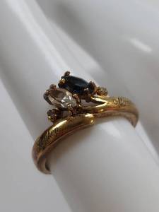 lot 85X image: Vintage Sterling Silver Engraved Ring with Marquise Gemstones