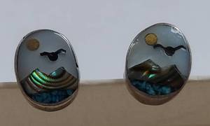 lot 92X image: Sterling Silver Scenic Design Stud Earrings