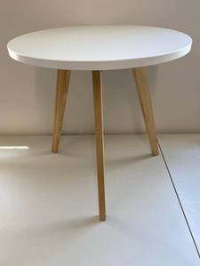 lot 13E image: Minimalist Modern White Round Side Table Wood Legs