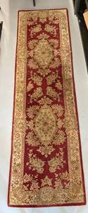 lot 15E image: Elegant Floral Runner Rug - BurgundyBeige