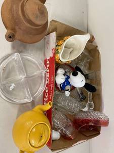lot 43E image: Vintage Home Goods Bundle with Teapots Glassware Plush