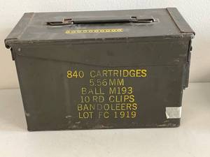 lot 66E image: Vintage 5.56mm M193 Ammo Box Military Surplus Storage Container