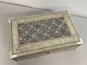lot 68E image: Handmade Ornate Wooden Jewelry Box with Inlay Design