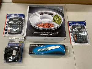lot 70E image: Godinger Lazy Susan, Bazic Calculators, More