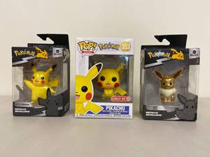 lot 33Z image: Pokemon Collectible Set Pop Games Pikachu, Pikachu & Eevee Metallic Figures
