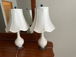 lot 21L image: Pair of Lenox Ceramic Table Lamps with Fabric Shades