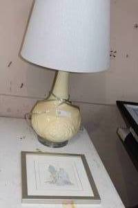 lot 34 image: Yellow Lamp and Framed Art