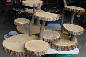 lot 48 image: Set of 3 Natural wood Pedestal piece Plant Holder & More