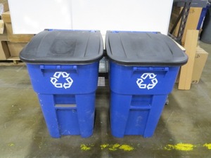 lot 25 image: Lot of Two Rubbermaid 50 Gallon Recycling Containers
