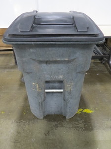 lot 27 image: 96 Gallon Toter Trash Container - Cracked Lid