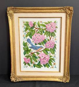 lot 8 image: Vintage Framed Boehm Porcelain Eastern Bluebird Plaque