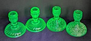 lot 15 image: Two Sets of Uranium Glass Candleholders