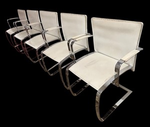 lot 11A image: Set of 5 Italian Crafted Enrico Pellizzoni White Leather Dining Chairs