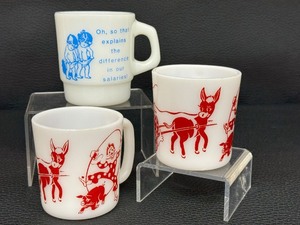 lot 115 image: Set of 3 Vintage Milk Glass Mugs with Humorous Designs