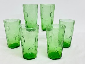 lot 33 image: Set of 6 Vintage Green Glass Tex Glass Tumblers