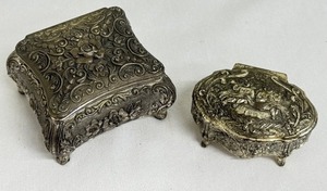 lot 121A image: Set of 2 Vintage Jewelry Caskets with Floral and Figurative Designs