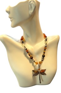 lot 19G image: Sterling Silver and Amber Dragonfly Necklace, 14.5