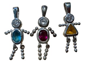 lot 42G image: Set of 3 Sterling Silver Children Birthstone Pendants with Gemstones