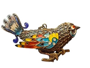 lot 7G image: Vintage Silver Enameled Bird Brooch