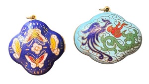 lot 47G image: Vintage Cloisonn Enamel Pendants with Butterfly and Dragon Motifs